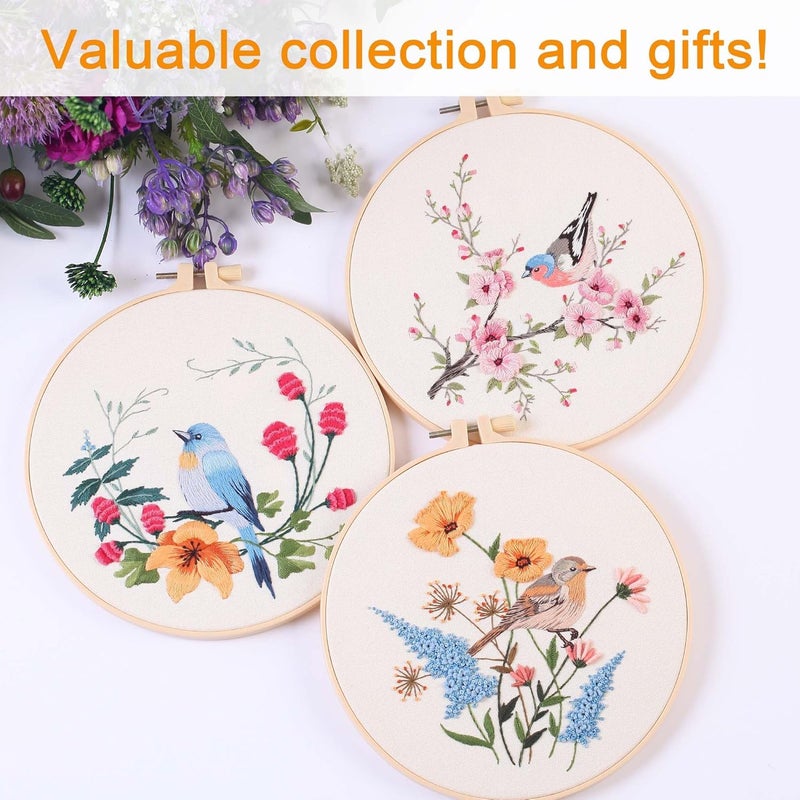 REEWISLY 3p Embroidery Starter Kit Patterns, DIY Adult Cross Stitch Kits Beginner, Including 3 Plastic Embroidery Rings, 1 Scissors, Colored Threads,Needles and Instructions - Image 4
